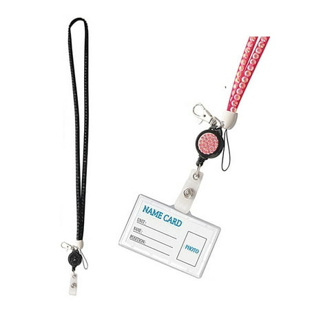 Miller Retractable Lanyard - Black Colored Lanyard With Rhinestone Sequence and Retractable ID Reel