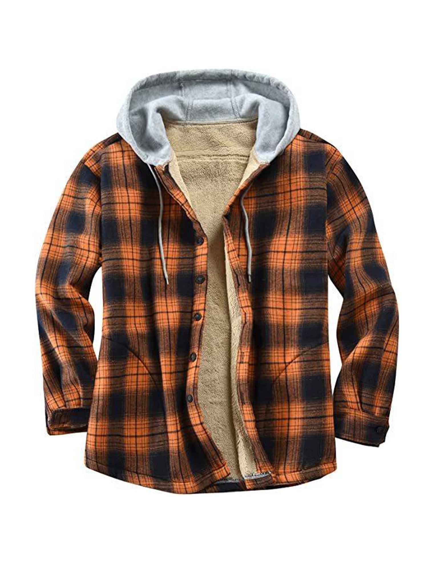 Zodanni Mens Coat Hooded Shirt Jacket Drawstring Sherpa Hoodie