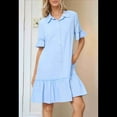 thumbnail image 5 of Women'S Summer Button Down Shirt Dress Casual Ruffle Sleeve Shift Mini Dresses with Pockets Light Blue S, 5 of 7
