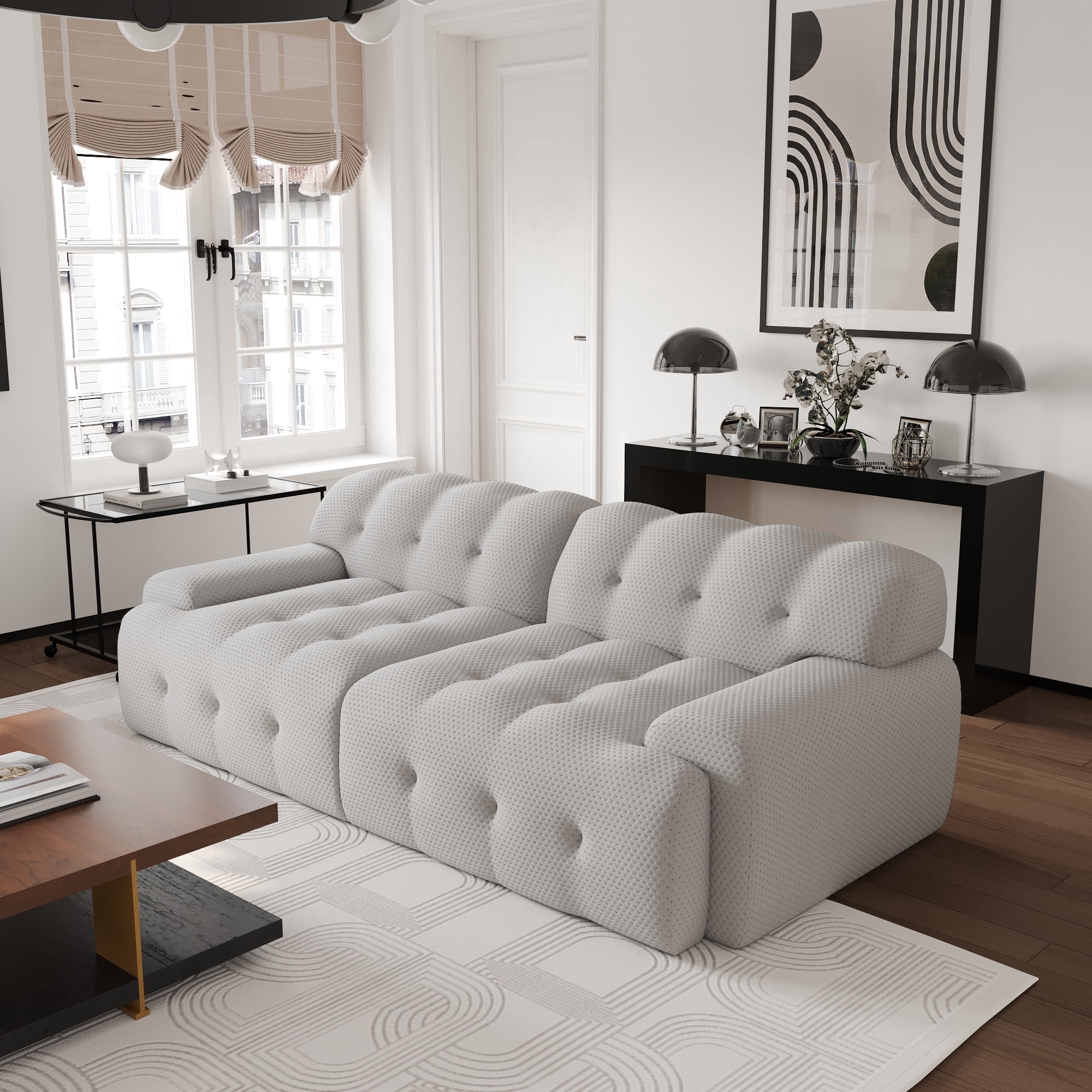 Sdorens 86.6 inch Oversized Loveseat Sofa,3D Mesh Fabric Comfy Sectional Cloud Sofa Couches,Curved Couch for Living Room, Office, Apartment,No Assembly Required (Light Gray)