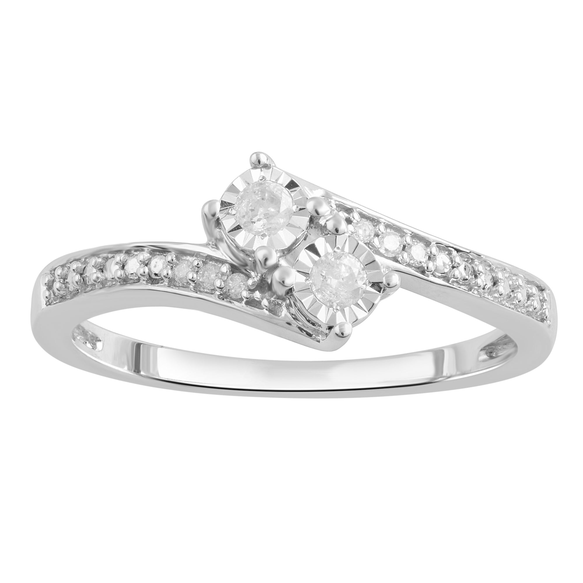 1/10 Carat T.W Diamond 2 Stone Sterling Silver Engagement Ring