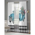 thumbnail image 4 of Summer Tropical Plants Sheer Curtains 96 Inch Length 2 Panels Set Window Treatments, Blue Truck Botanical Cactus Plaid Rod Pocket Semi Curtains for Living Room/Bedroom/Kitchen Décor, 104"W x 96"L, 4 of 7