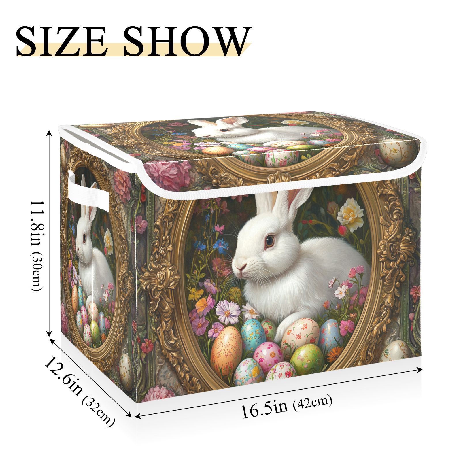 Rabbit Easter Eggs Flowers Storage Basket for Shelves Foldable Container Organizer for Organizing Toys Clothes Books with Handles