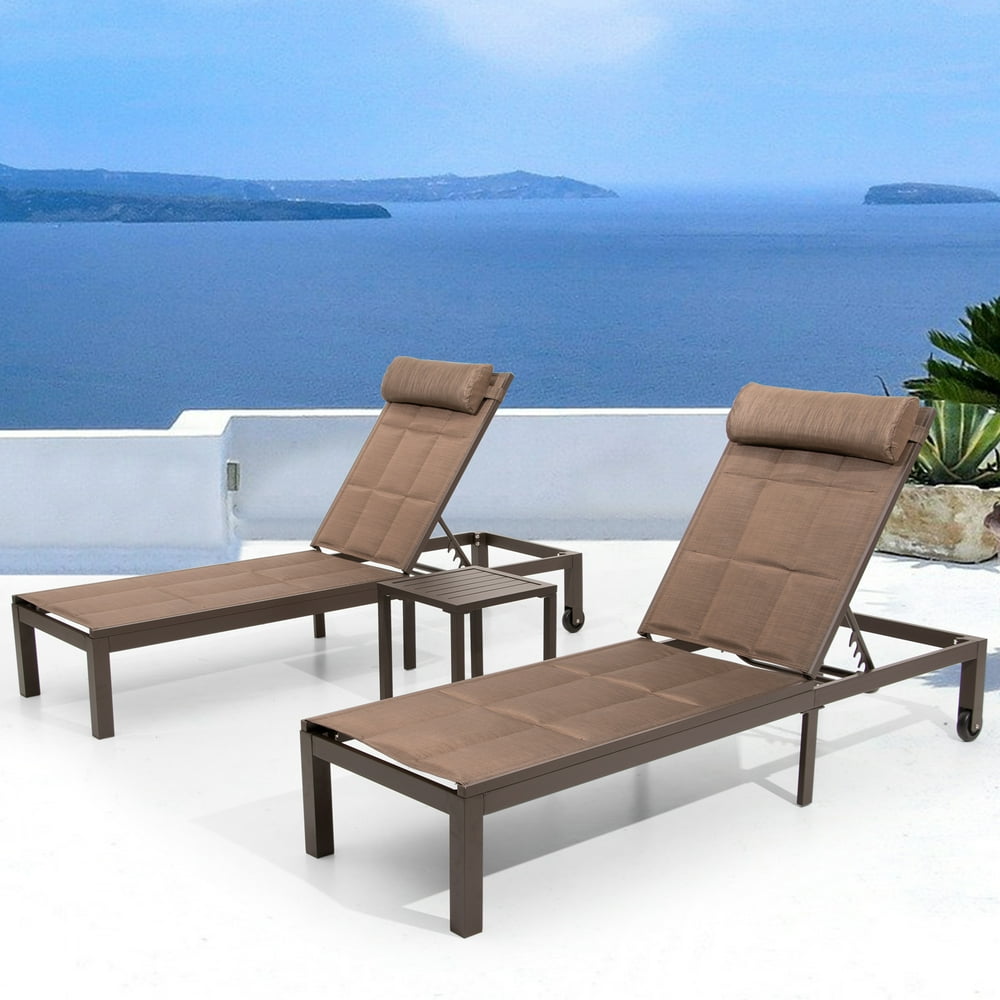 Pellebant Outdoor Recliner Adjustable Quilted Chaise Lounge Chair (with Headrest and Wheels