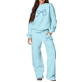 thumbnail image 2 of Bow Sweatsuit Bow Matching Sweat Sets for Women Bow Sweatpants Set Sweat Suits for Womens 2 Piece Cute Pullover Sweatshirts Oversized Wide Leg Baggy Sweatpants With Pockets, Light Blue S, 2 of 5