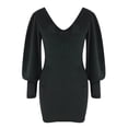 thumbnail image 4 of QELUSQELUS Women Lantern Long Sleeve V Neck Hollow Backless Solid Party Dress, 4 of 5