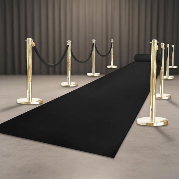 Black Carpet Runner, Premium Felt Non-Woven Fabric Runway Rug for Party Wedding & Special Events, Rolled Package Without Creases