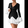 thumbnail image 3 of Minivestidos de Mujer con Escote en V, Larga, Holgados, Cintura Alta, Ajustados, Corte A, para Cóctel o Invitada de Boda Negro L, 3 of 9
