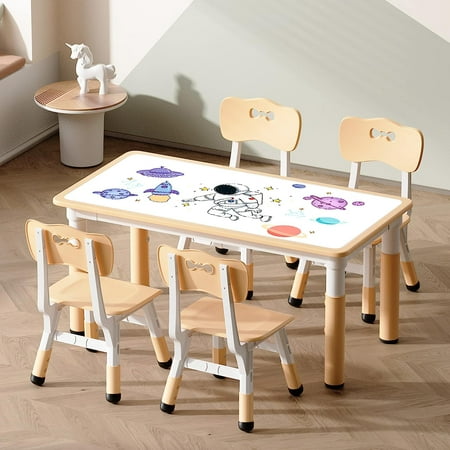 

bzfwm Table & Chair Sets Suitable for 2 Years + Height Adjustable Toddler Table & Chair Set with 4 Seats Tabletop can Doodle maxm Load 330 lb