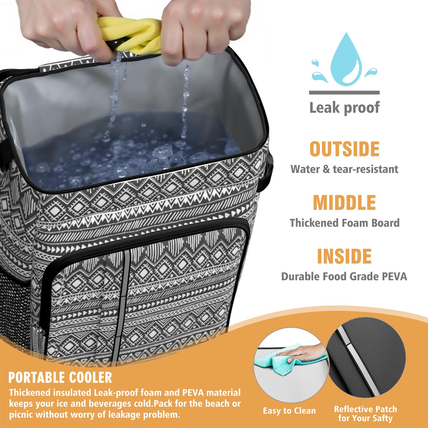 Travel Cooler Bag - Boho Bohemia Pioneer Flower Geometric Line Art Camping Beer Cooler Backpack with Bottle Opener- Waterproof Insulated Picnic Backpacks - Cooler Bag for Beach