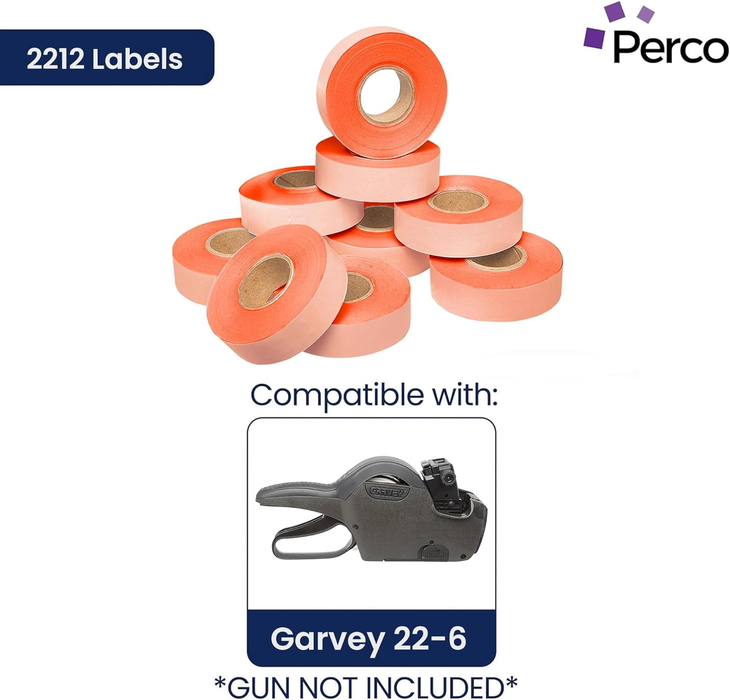 Perco Fluorescent Red Price Marking Labels - 11,000 Blank Labels for Garvey 22-6/22-7/22-8 Price Gun with Ink Rolls Included - 9 Rolls, 1 Sleeve - Made in USA