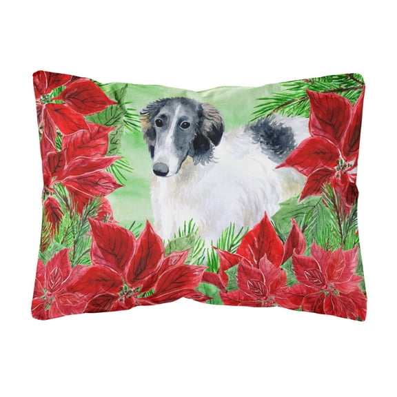 Carolines Treasures CK1320PW1216 Borzoi Poinsettas Canvas Fabric Decorative Pillow 12H x16W multicolor