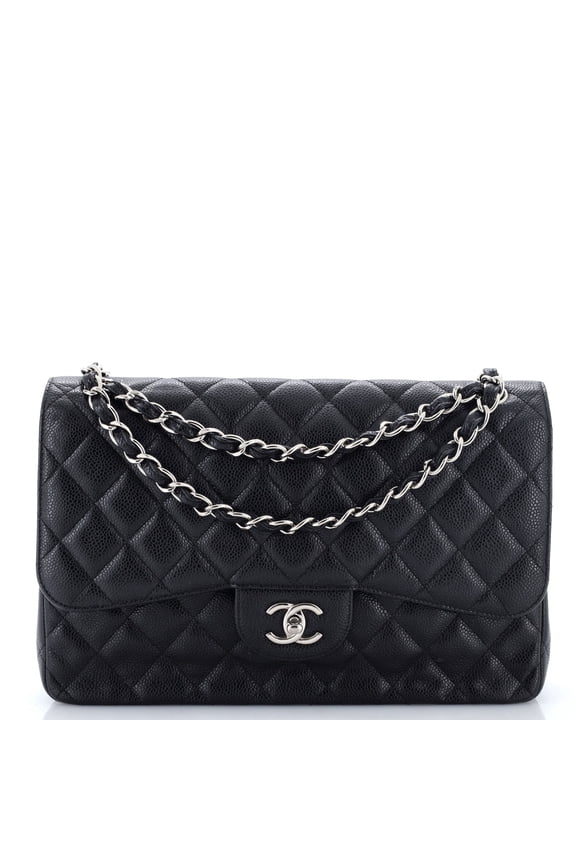 Pre-Owned Classic Double Flap Bag Quilted Caviar Jumbo By Rebag