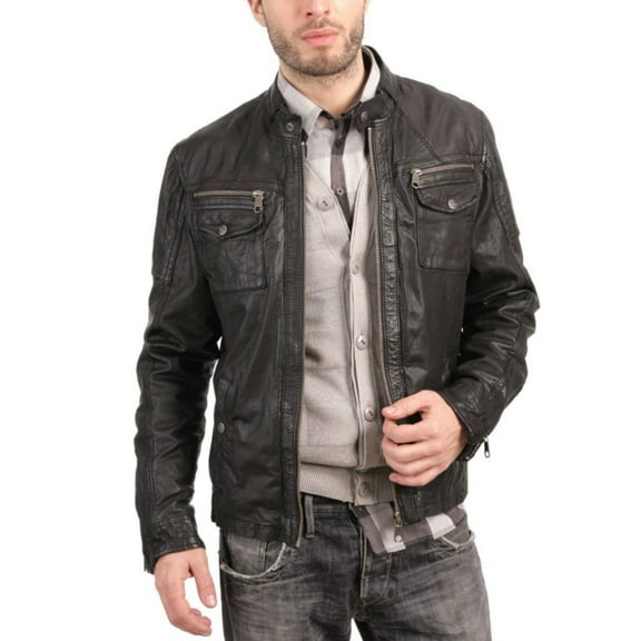 Noora New Men's Black Lambskin Leather Jacket With Zipper Pocket Designer Black Party Wear Jacket SU026