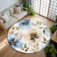 thumbnail image 3 of 6Ft Round Rug, Blue Brown Spring Floral Non-Skid Rubber Backing Large Area Rugs - Living Room Bedroom Home Office, Summer Botanical Watercolor Indoor Floor Mat Carpets Washable Rug, 3 of 9
