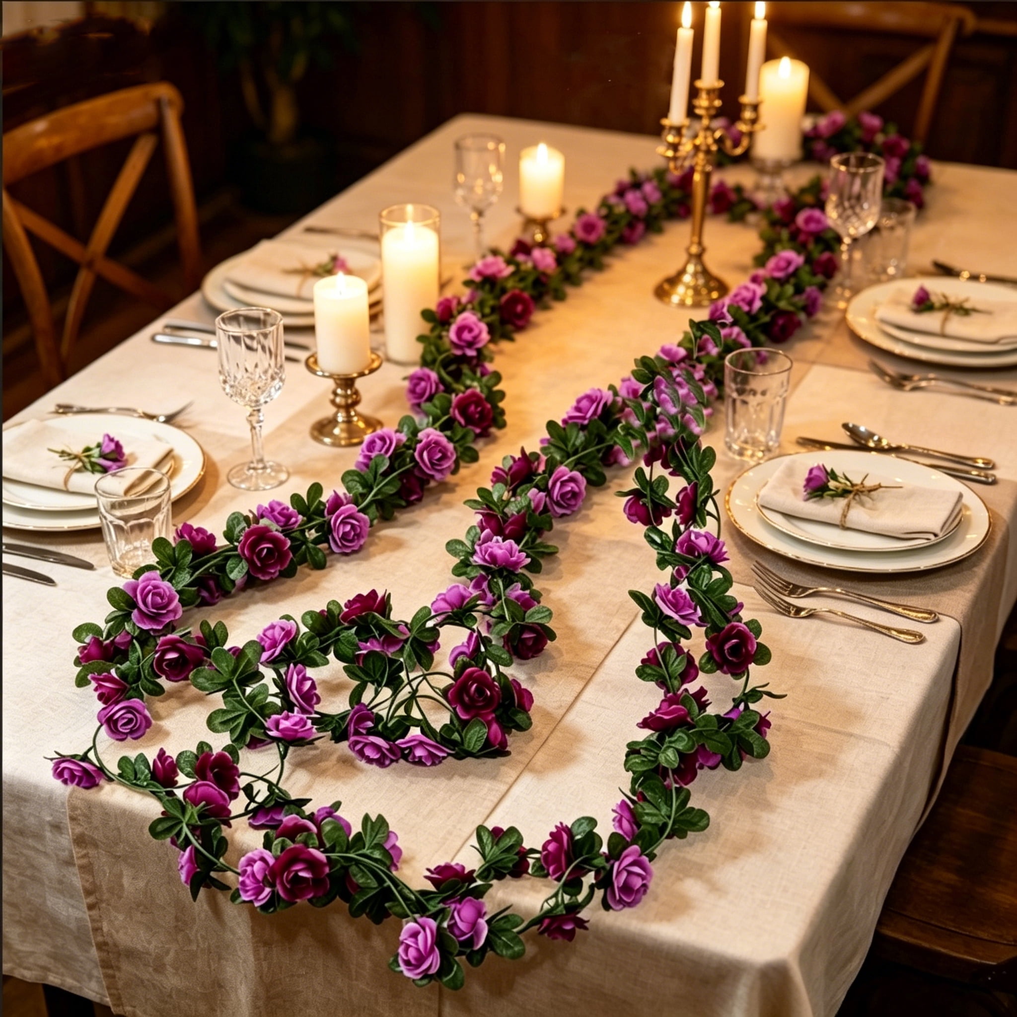 TETOU 6pcs Flower Garlands Artificial Rose Vine Flowers with Leaves 66ft Hanging Roses Vine for Room Wedding Birthday Christmas Wall Decor(Purple)