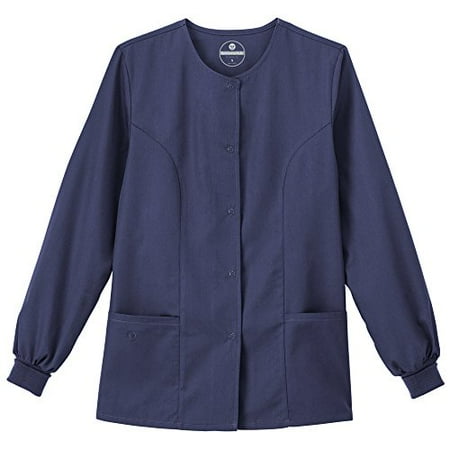 Ladies Warm Up Scrub Jacket - F3 Fundamentals By White Swan Women's Snap Front Warm Up Solid Scrub Jacket XX-Large Navy