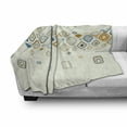 thumbnail image 3 of Modern Soft Flannel Fleece Throw Blanket, Vector Illustration of Repeating Geometric Shapes Pattern Print, Cozy Plush for Indoor and Outdoor Use, 60" x 80", Cream Marigold Pale Blue, by Ambesonne, 3 of 6