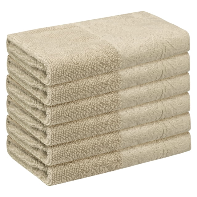 REGALWOVEN 6 Paquete de Toallas de Algodón, Toalla de Cara Impresa, Toallas Absorbentes y Cómodas para Baño, Hotel, Gimnasio Caqui 13" x 13"