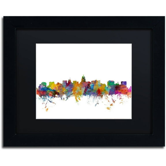 Trademark Fine Art 'Madison Wisconsin Skyline' Canvas Art by Michael Tompsett, Black Matte, Black Frame