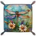 thumbnail image 2 of Women Girls Leather Square Dish Trinket Plate Jewelry Tray for Mothers Day Birthday Gift, Dragonfly Flowers Painting, 2 of 6
