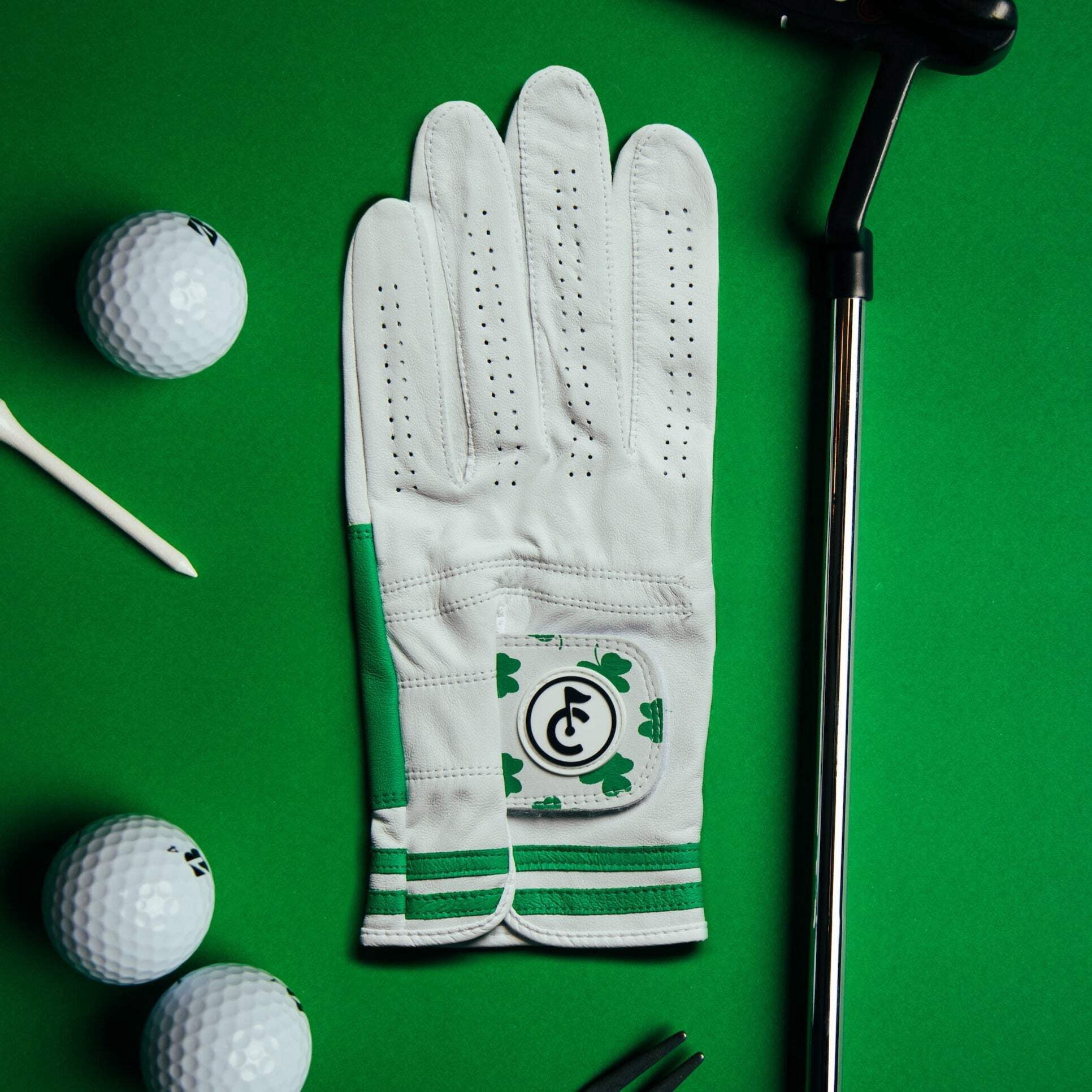 Feelin' Lucky Green Shamrocks Golf Glove | Premium Cabretta Leather & Supportive Palm Pad