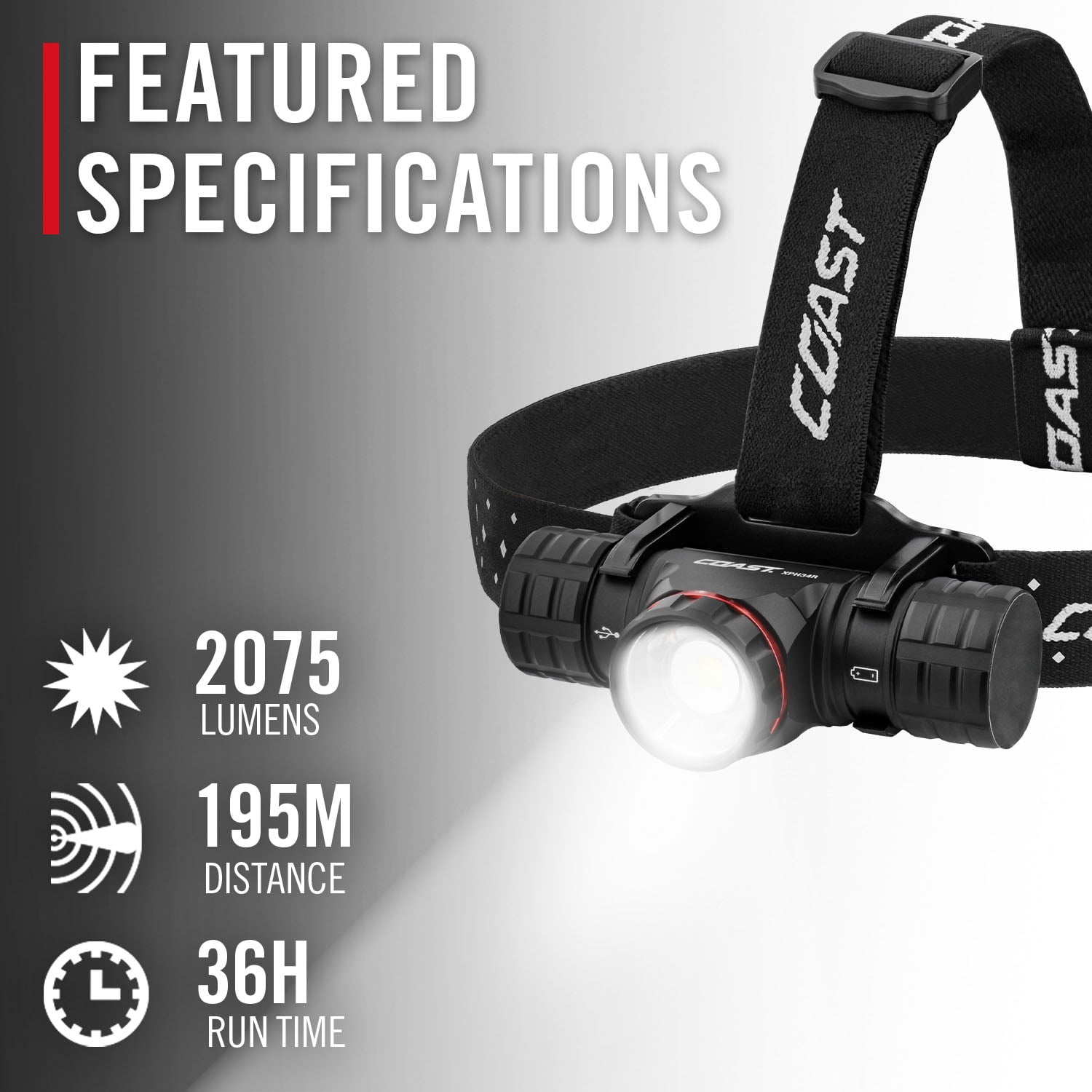 COAST XPH34R Rechargeable LED Headlamp – 2075 Lumens, Magnetic Base, Dual Power, IPX4 Rated