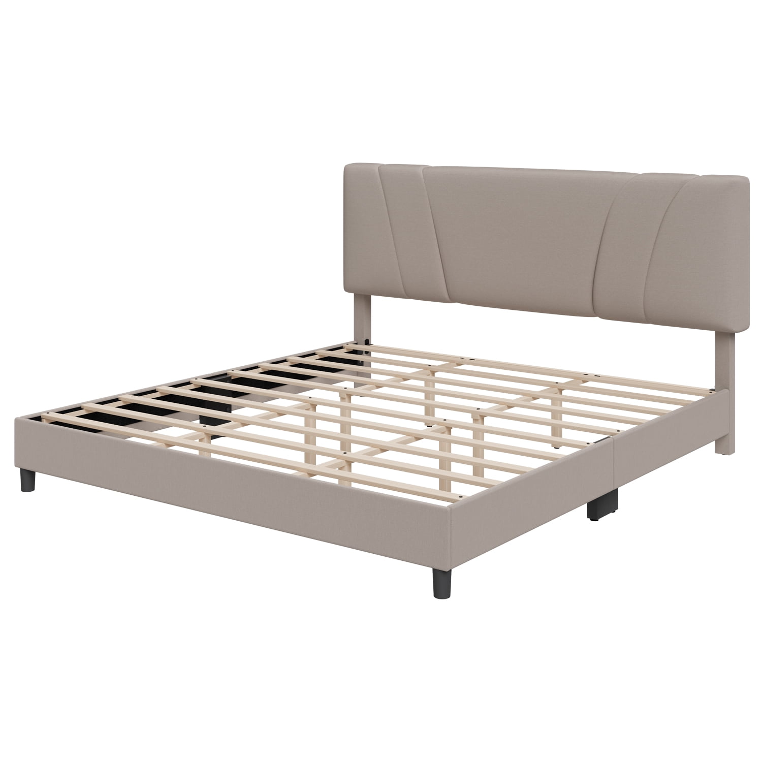 Novilla King Size Bed Frame with Adjustable Headboard Platform King Bed Frame Linen Fabric Upholstered Headboard, No Box Spring Needed, Noise-Free, Wooden Slats Support, Easy Assembly, Beige