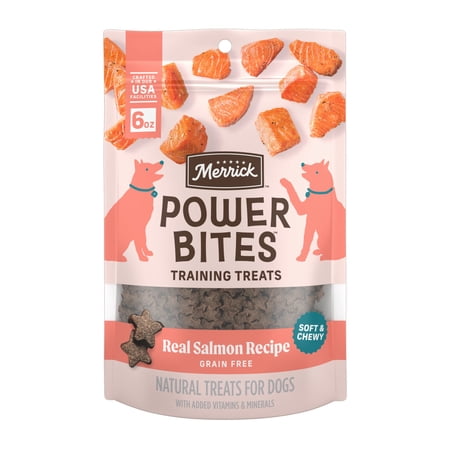 Merrick Power Bites Soft & Chewy Dog Training Treats with Real Natural Salmon 6 oz Pouch