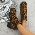 thumbnail image 3 of Womens Leopard Platform Boots Fashion Winter Fall Casual Suede Chunky High Heel Slip on Dress Ankle Booties, 3 of 6