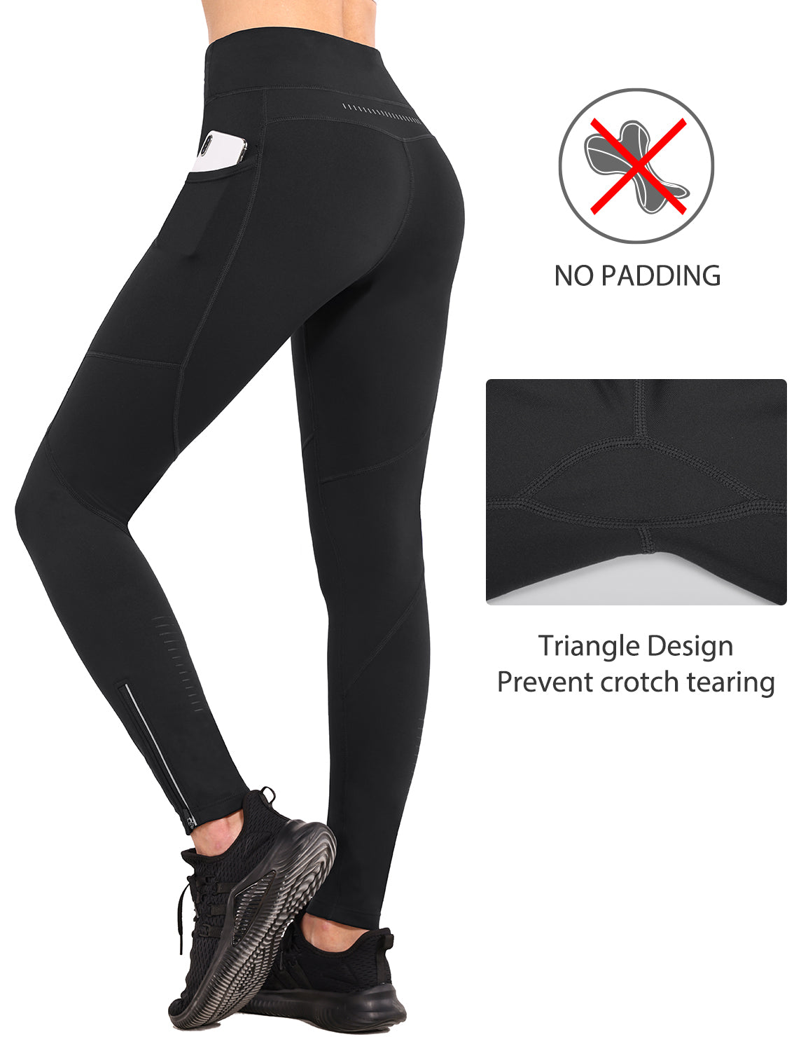BALEAF Women's Fleece Lined Leggings Water Resistant High Waisted Thermal Hiking Pants Winter Running Tights Zip Pockets Black L - image 5 of 8