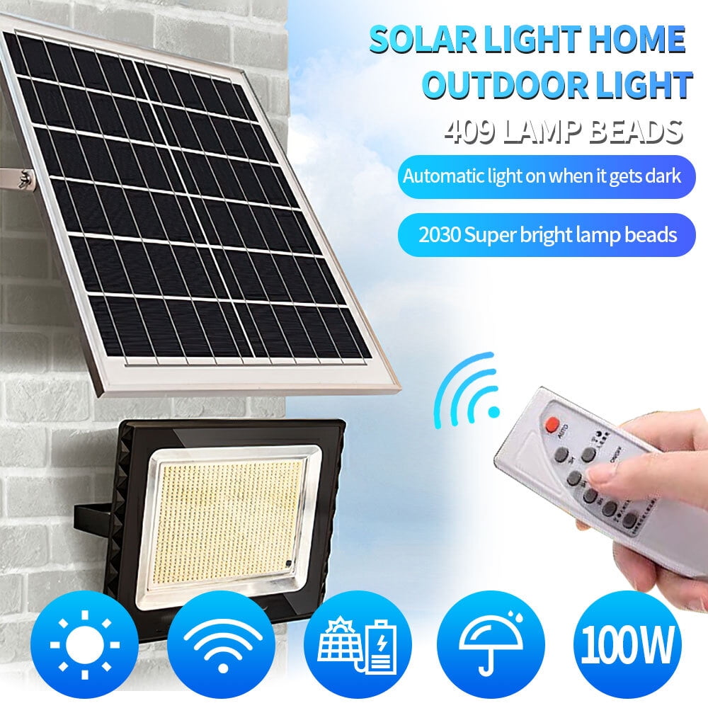 Kepeak 100W LED Solar Flood Lights Outdoor,Solar Security Street Light Waterproof for Fence,Garden,Pool
