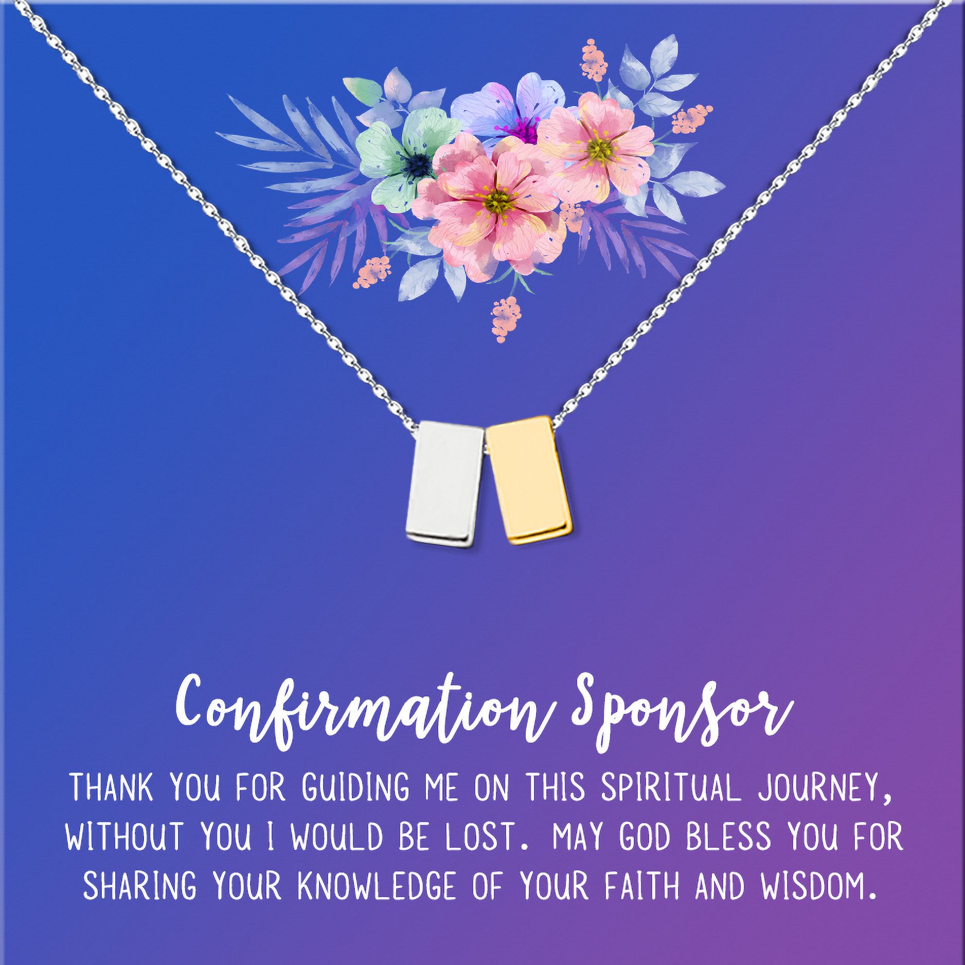 Anavia Confirmation Sponsor Gift for Women, Gifts for Sponsors, Baptism Gift, Goddaughter Gift, Thank you Religious Sponsor Gifts Card Necklace-[Silver and Gold Double Cube, Blue-Purple Gift Card]