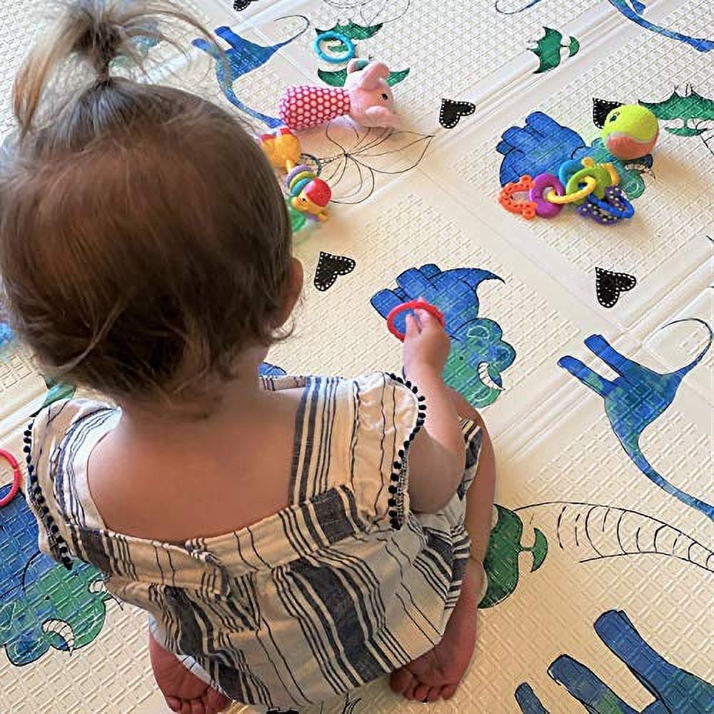 Jumpoff Jo Large Waterproof Foam Padded Play Mat for Infants, Babies, Toddlers, 8+ Months for Play & Tummy Time 76 in. x 58 in. Double-Sided Design: Tiny Dinos Pink & Blue
