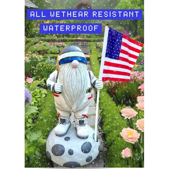 Solar Gnome Astronaut Modern Garden Decor Statue with Flag Outdoor Decorations for Yard