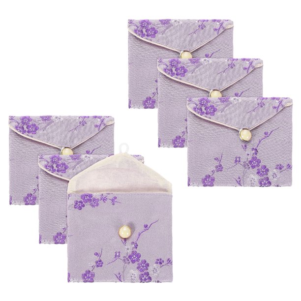Uxcell 6 Pcs Estuche de Joyería Bolsa de Seda de Estilo Chino Pequeña Organizador de Joyería de Viaje Bolsa Bordada para Boda, Morado