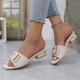 thumbnail image 4 of Tao Tao Fish Mouth Slippers New Summer Large Size Thick Heel Square Buckle One Line Heel Slippers Sandals Women Heels Slippers Beige 36, 4 of 8