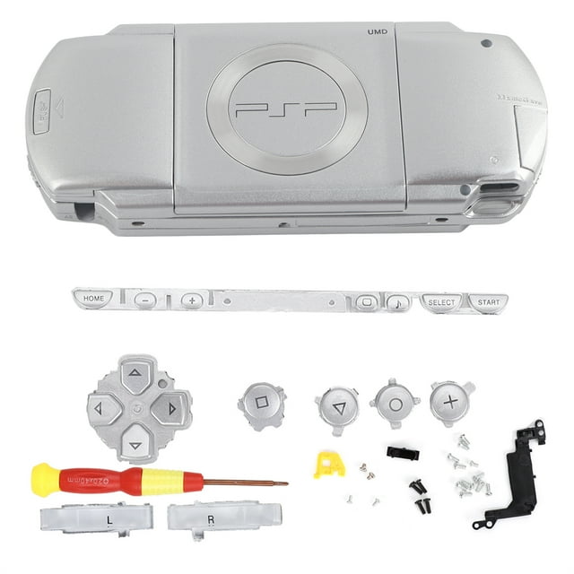 Carcasa de consola de juegos de Material ABS de repuesto con destornillador para consola PSP1000 plateada