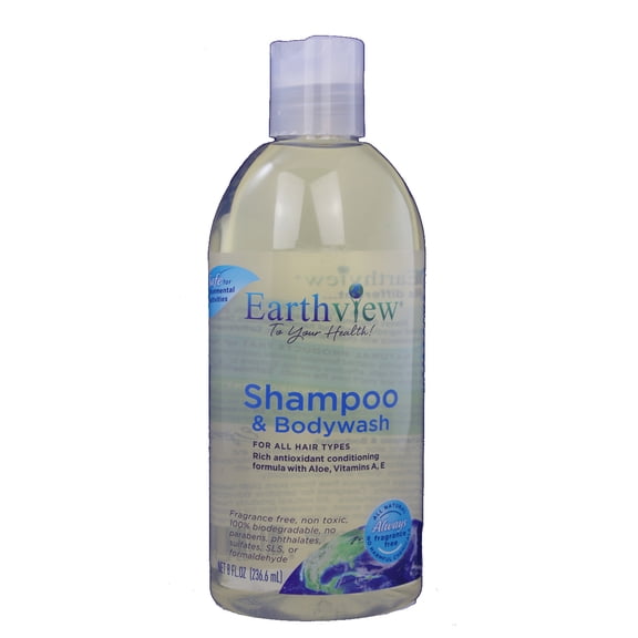 Earthview Shampoo & Body Wash, Fragrance Free Shampoo, 8 oz, All Hair Types- Designed for Environmental Sensitivities (MCS, EI, MI)