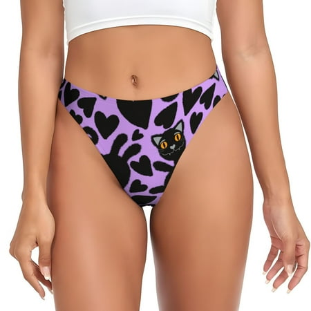 Sigee Cartoon Black Cats for Women s G-String Panty  Low Rise  Soft Lace Perfect for Everyday Wear or Special Occasions-Medium