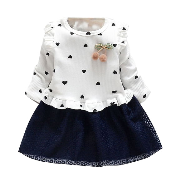 Odeerbi Niñas Vestido Princesa Estampado Corazón Vestido Punto Algodón Manga Larga