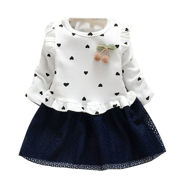 Odeerbi Niñas Vestido Princesa Estampado Corazón Vestido Punto Algodón Manga Larga