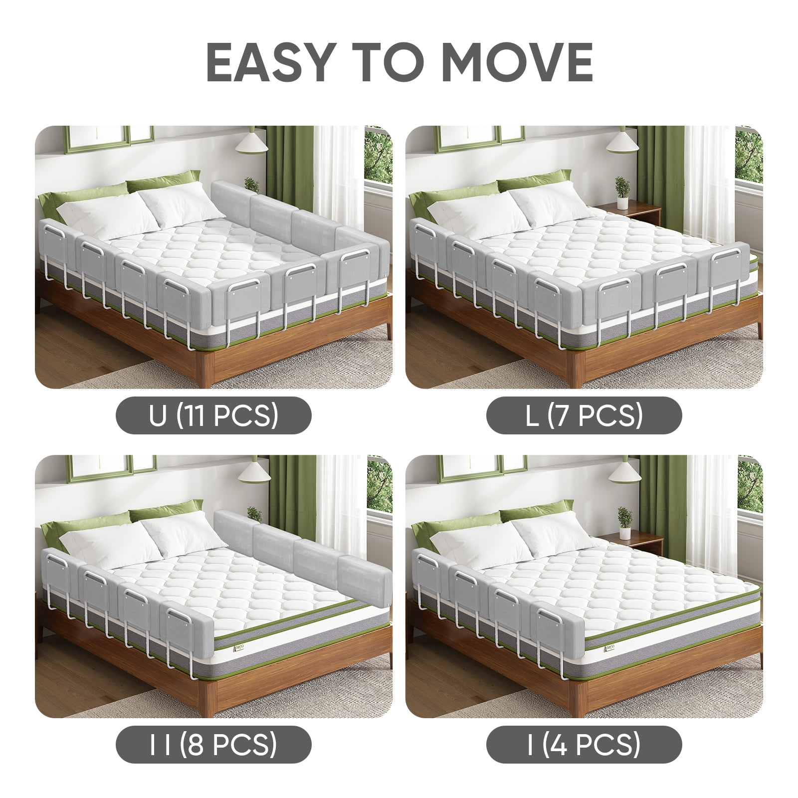 Kidsbuddy 19.7" Toddler Bed Rails Guard Foldable Portable Kids Bed Rail 5 Hole Height Adjustable Bed Rails for Toddlers, 2PC, Grey
