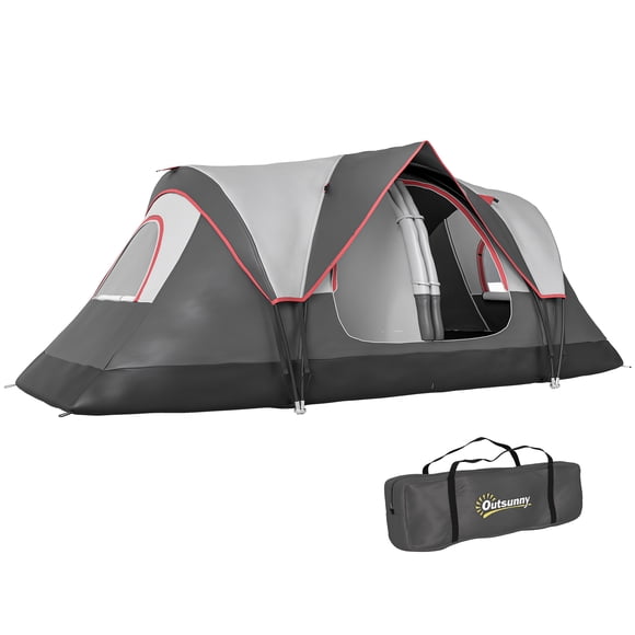 Outsunny Camping Tent, 6-8 Person Tent with 2 Bedroom, Dark Grey