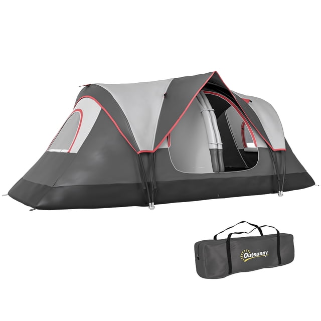 Outsunny Tente de Camping, Tente pour 6-8 Personnes avec 2 Chambres, Gris Foncé