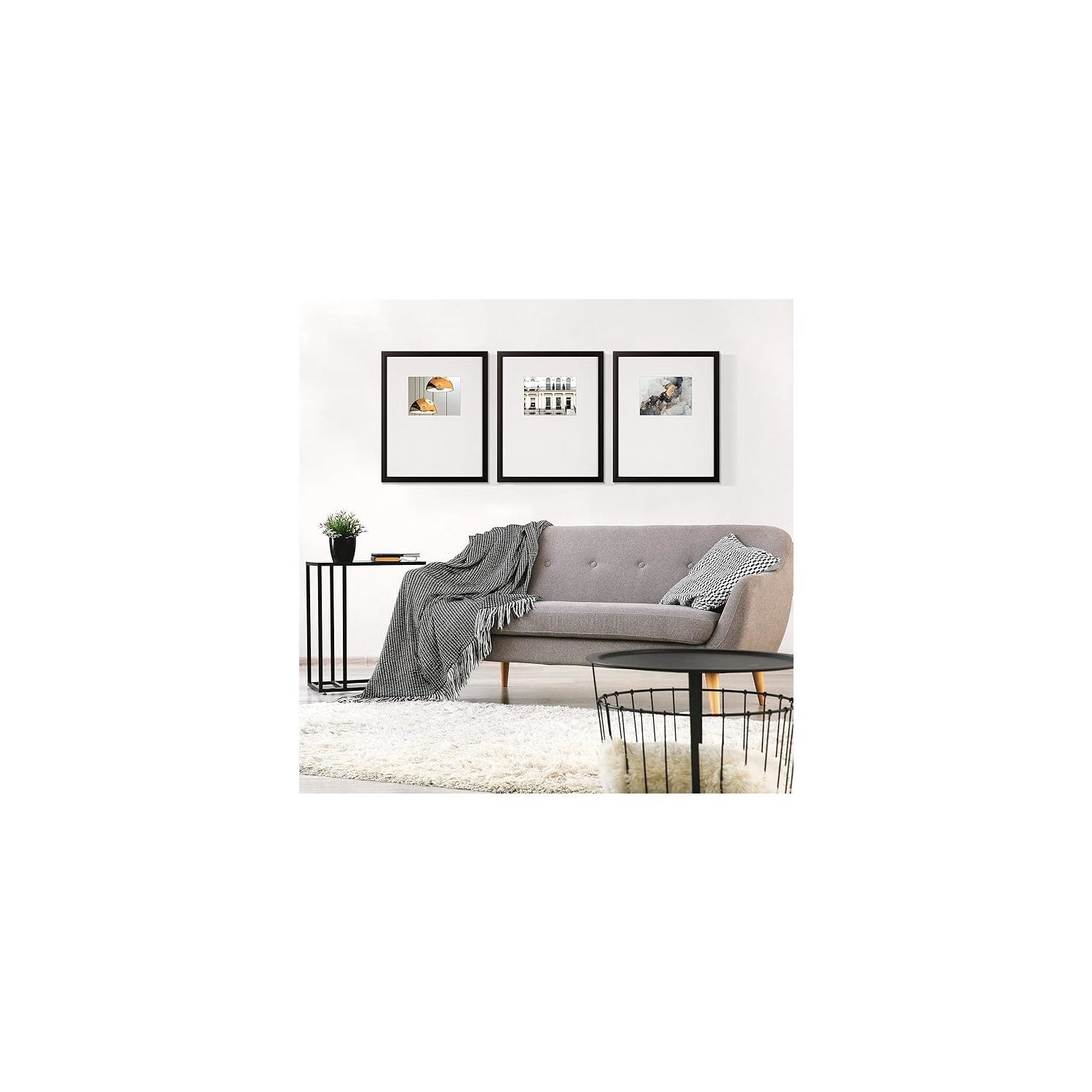 Instapoints 3 Piece Gallery Wall Picture Frame Set 18" x 24" Matted to 8" x 10" - Black