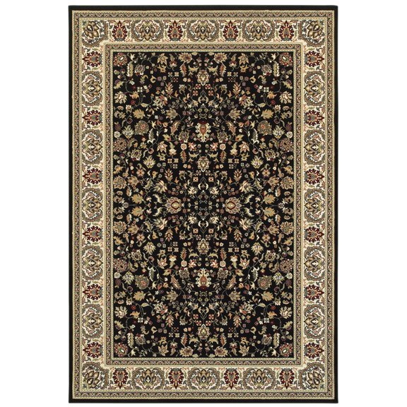 Moretti Nepal Area Rug 108B1 Black Vines Bulbs 2' 3" x 7' 6" Rectangle
