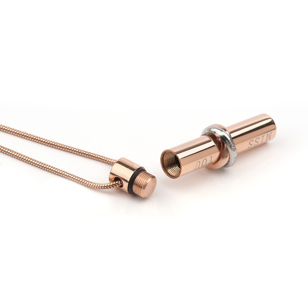 Cylinder Style Memorial Cremation Jewelry Urn Ashes Holder Necklace (Miss You Ring)