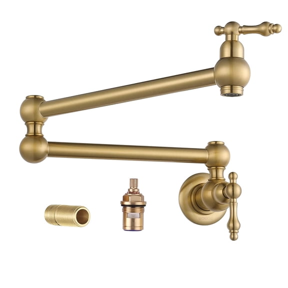 Wowow Gold Pot Filler Faucet, Wall Mount Copper Folding Faucet 2 Handle Kitchen Faucet