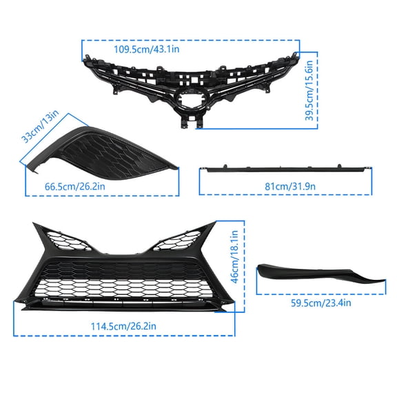 Front Grille Trim Fog Light Bezel Set 9pcs For Toyota Camry SE 2021-2023 Black